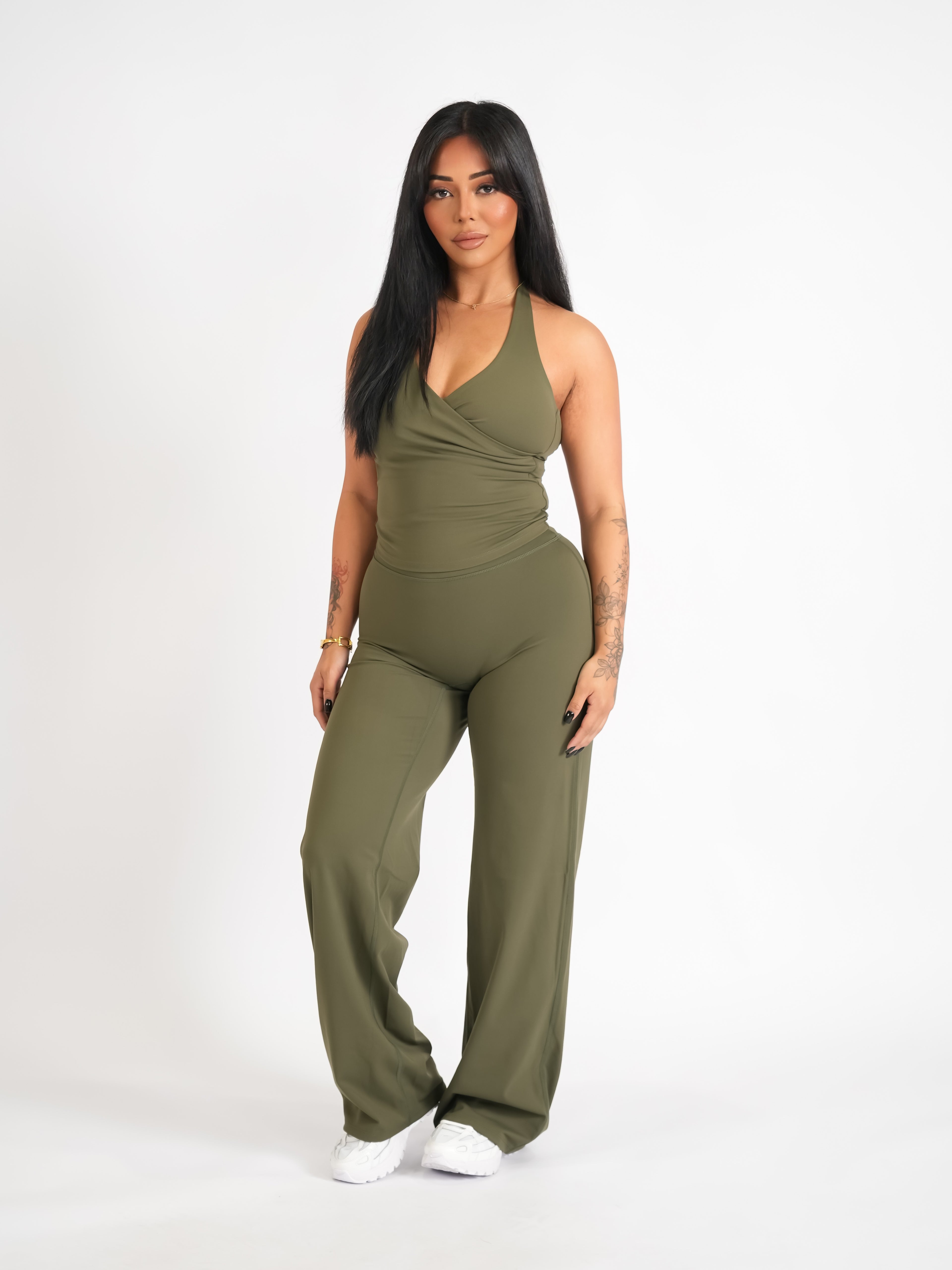 Classic Straight Leg Pants Olive Green LONG LENGTH