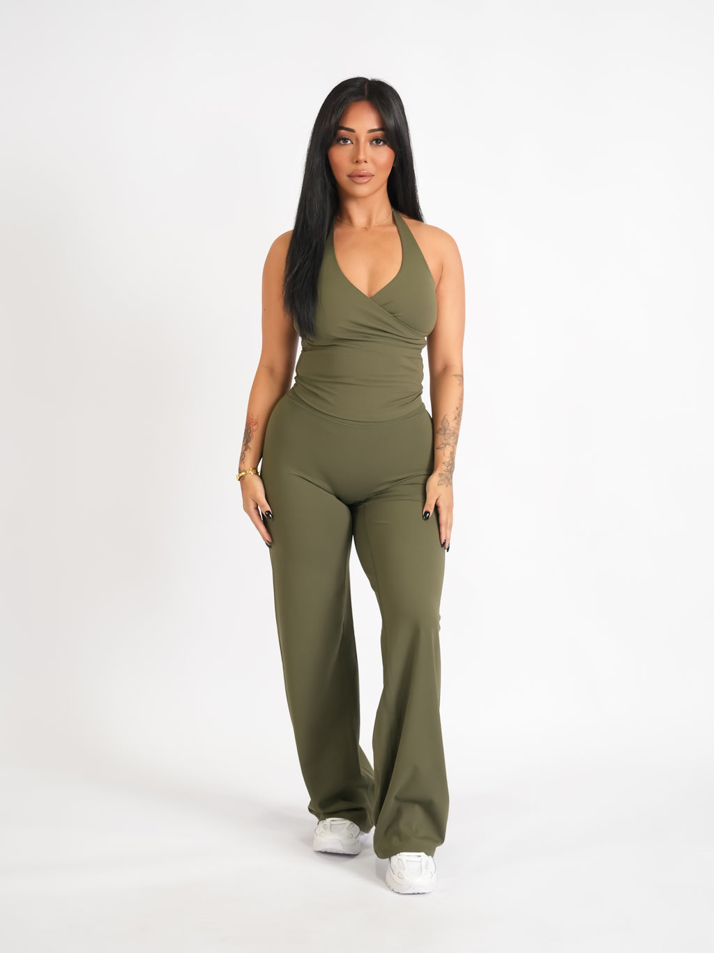 Classic Straight Leg Pants Olive Green LONG LENGTH