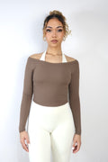 Ribbed Off-Shoulder Cover Toasted Almond