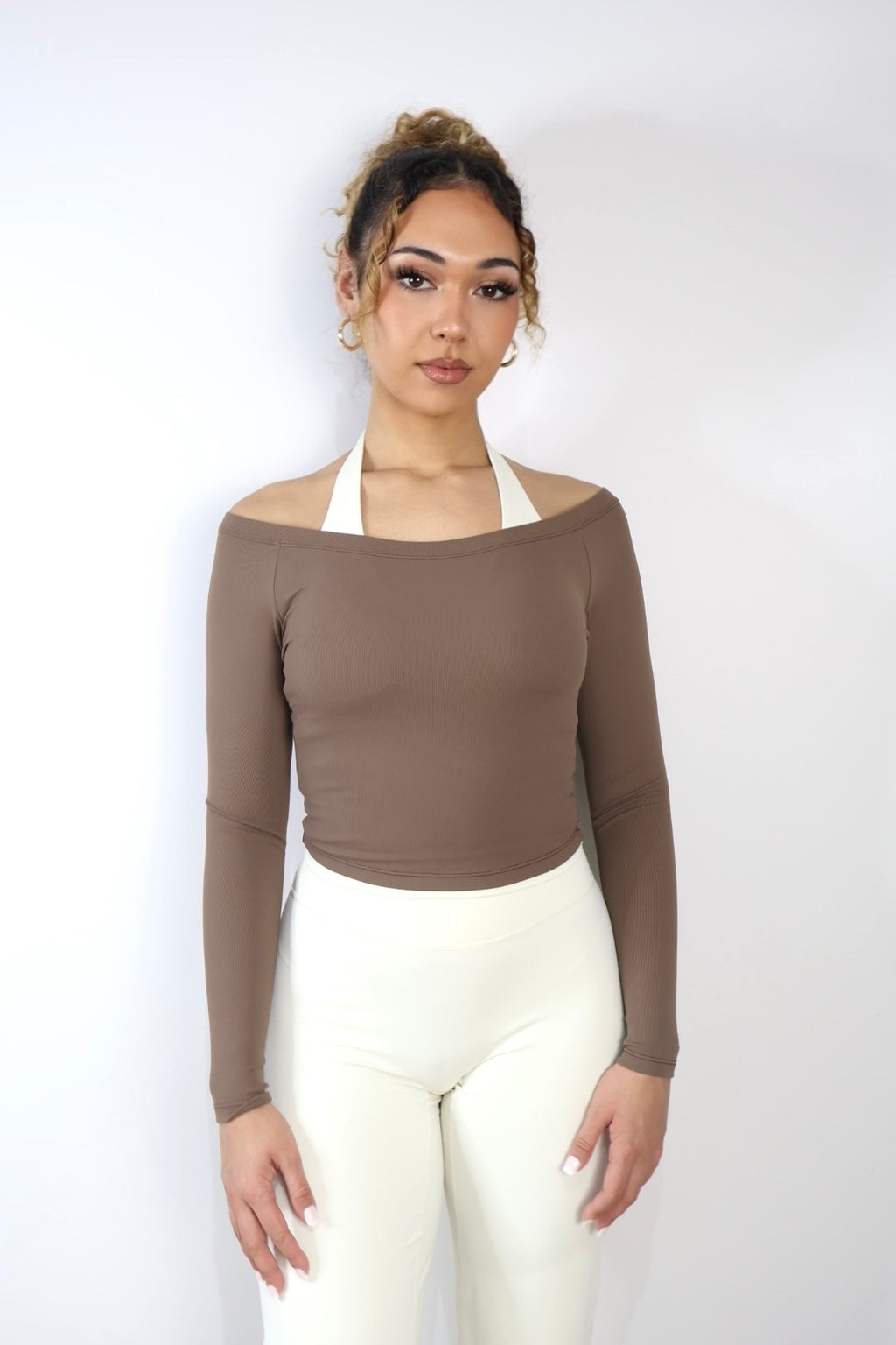 Ribbed Off-Shoulder Cover Toasted Almond