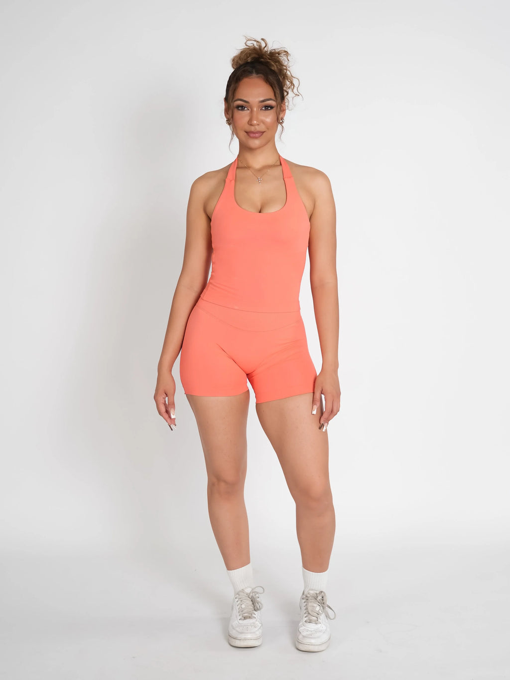 CurveContour Staple Halter Tank Peach Pop